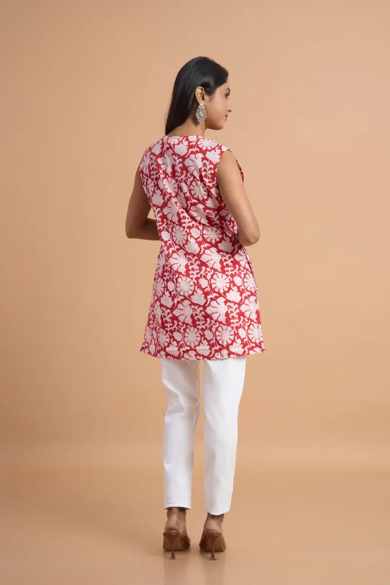 Scarlet Bloom Sleeveless Hand Block Print Cotton Top