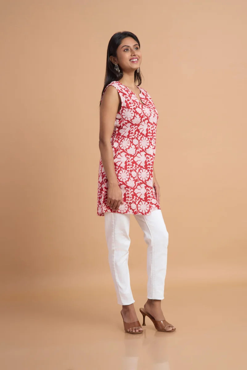 Scarlet Bloom Sleeveless Hand Block Print Cotton Top