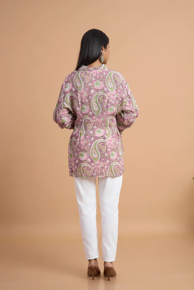 Pink Paisley Hand Block Print Cotton Top