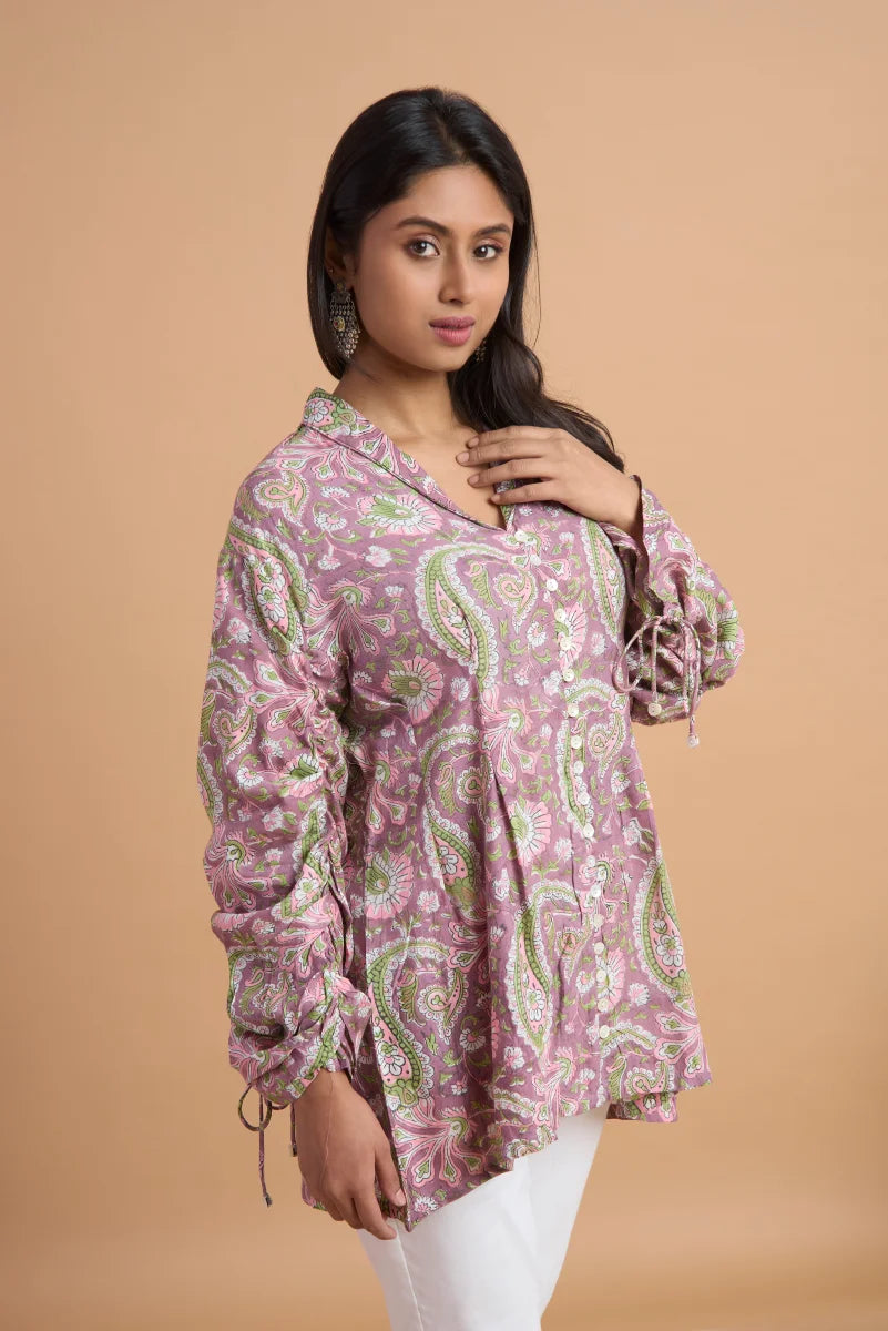 Pink Paisley Hand Block Print Cotton Top