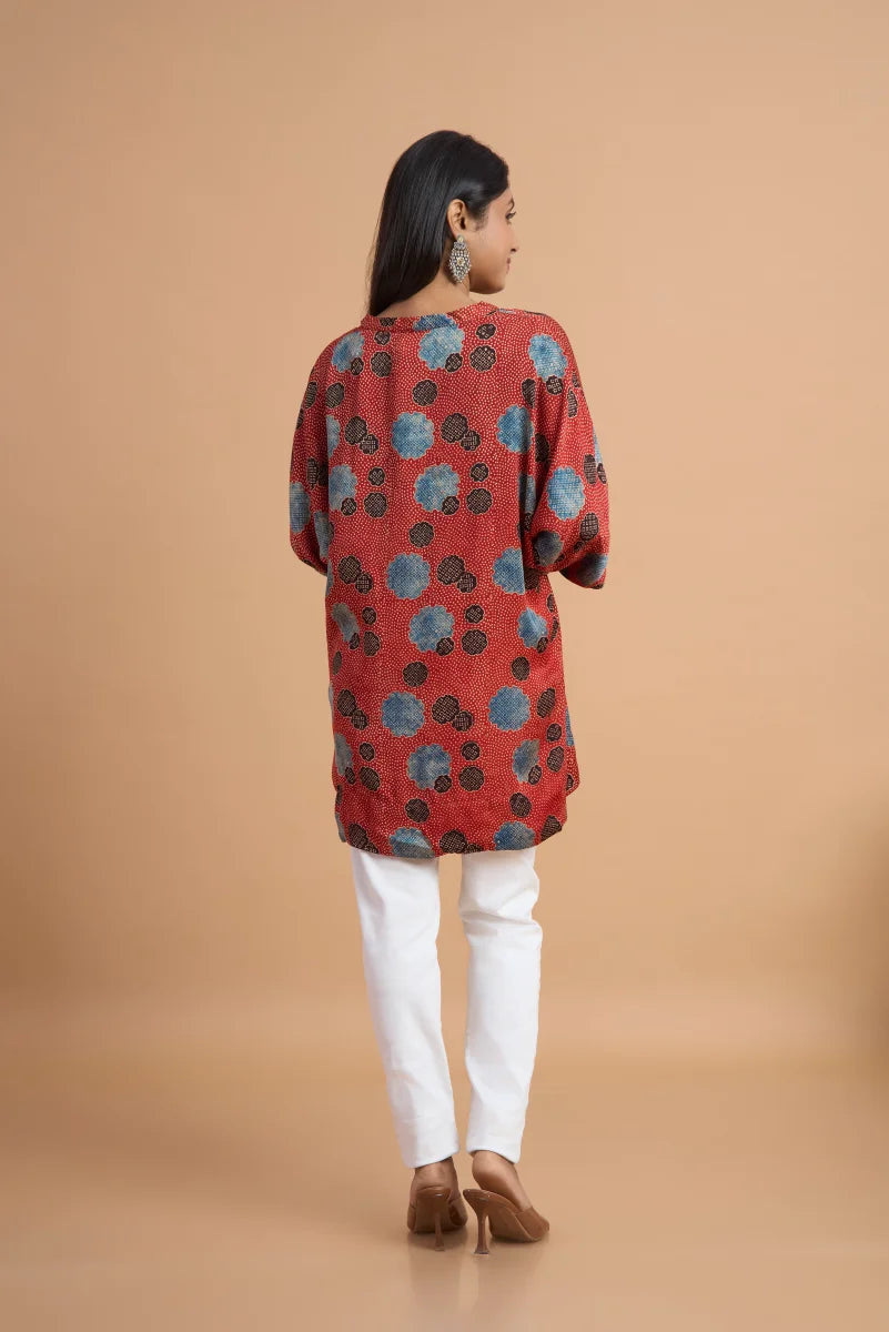Rust Bloom Ajrakh Modal Kaftan Top
