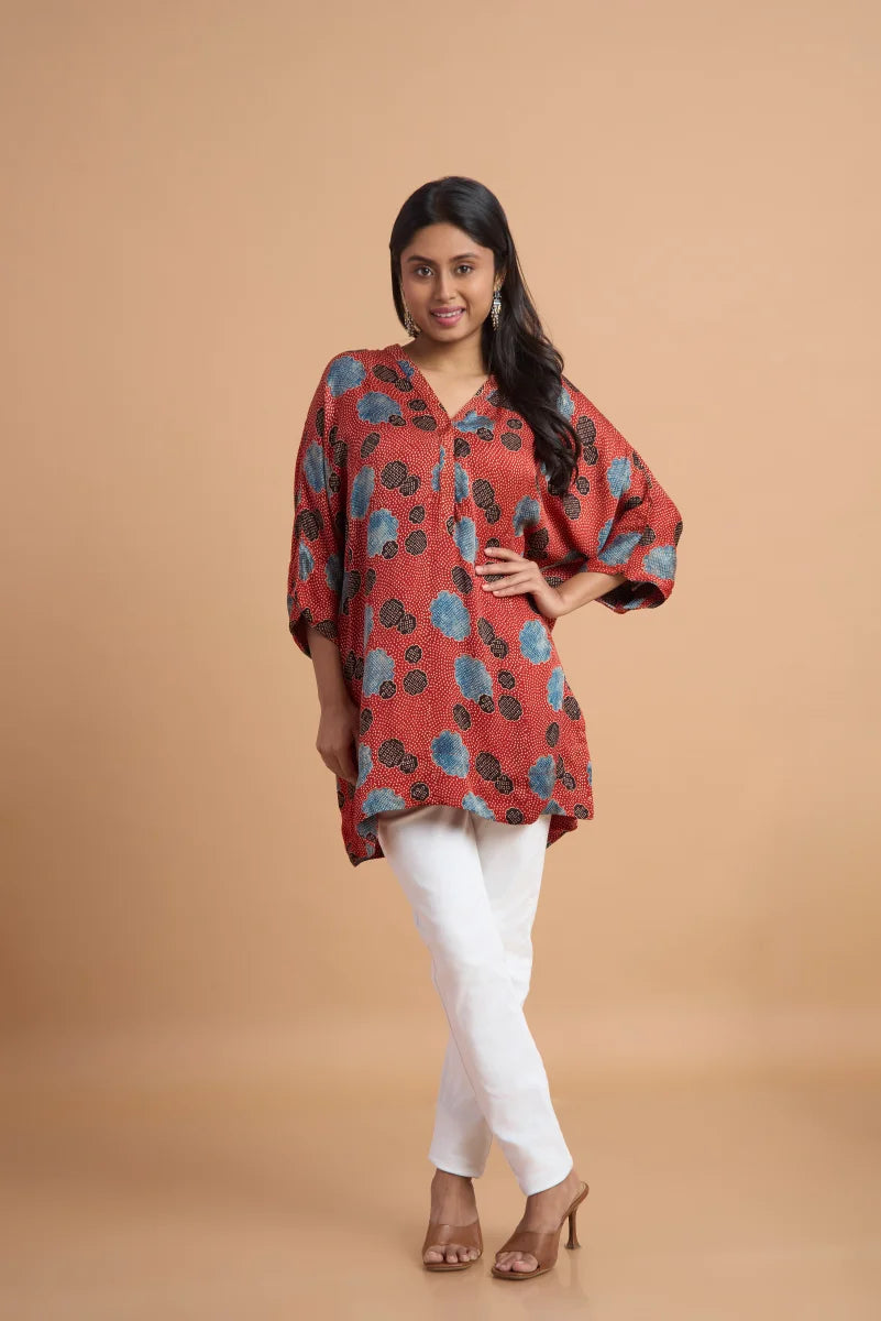 Rust Bloom Ajrakh Modal Kaftan Top