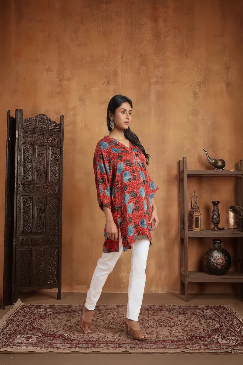 Rust Bloom Ajrakh Modal Kaftan Top