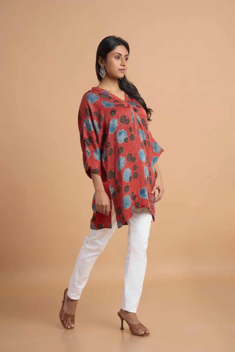Rust Bloom Ajrakh Modal Kaftan Top