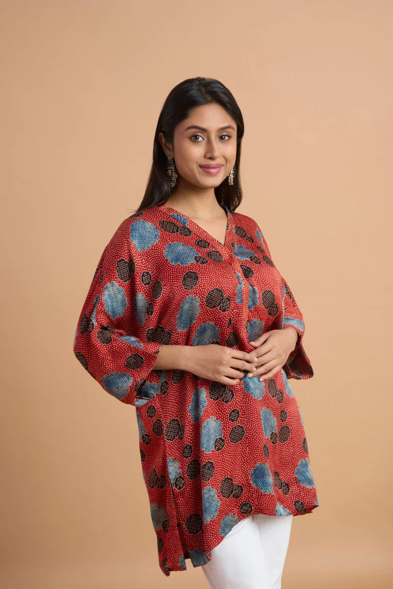 Rust Bloom Ajrakh Modal Kaftan Top