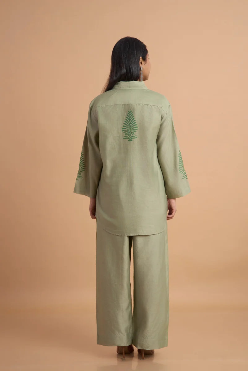 Sage Aura Hand Block Print Chanderi Co-ord Set