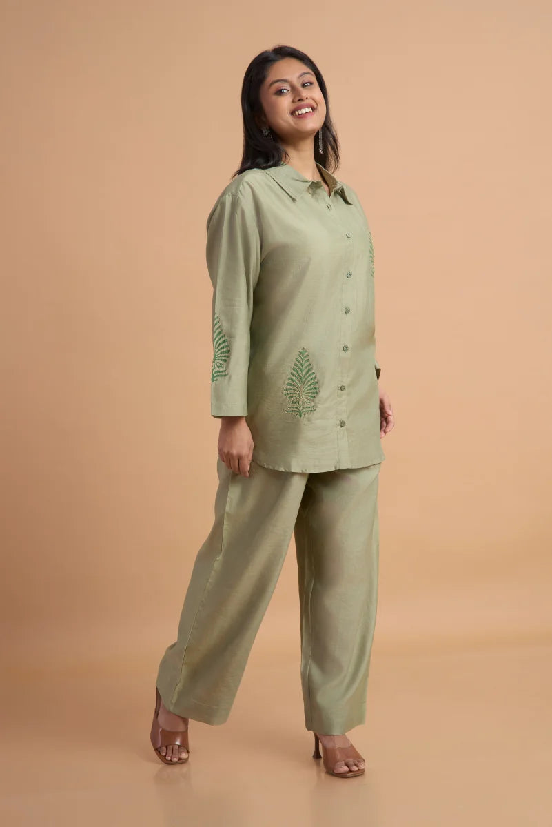 Sage Aura Hand Block Print Chanderi Co-ord Set