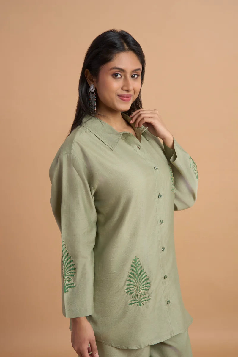 Sage Aura Hand Block Print Chanderi Co-ord Set