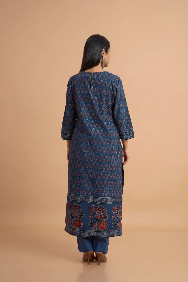 Hand Ajrakh Print – Blue Cotton Set