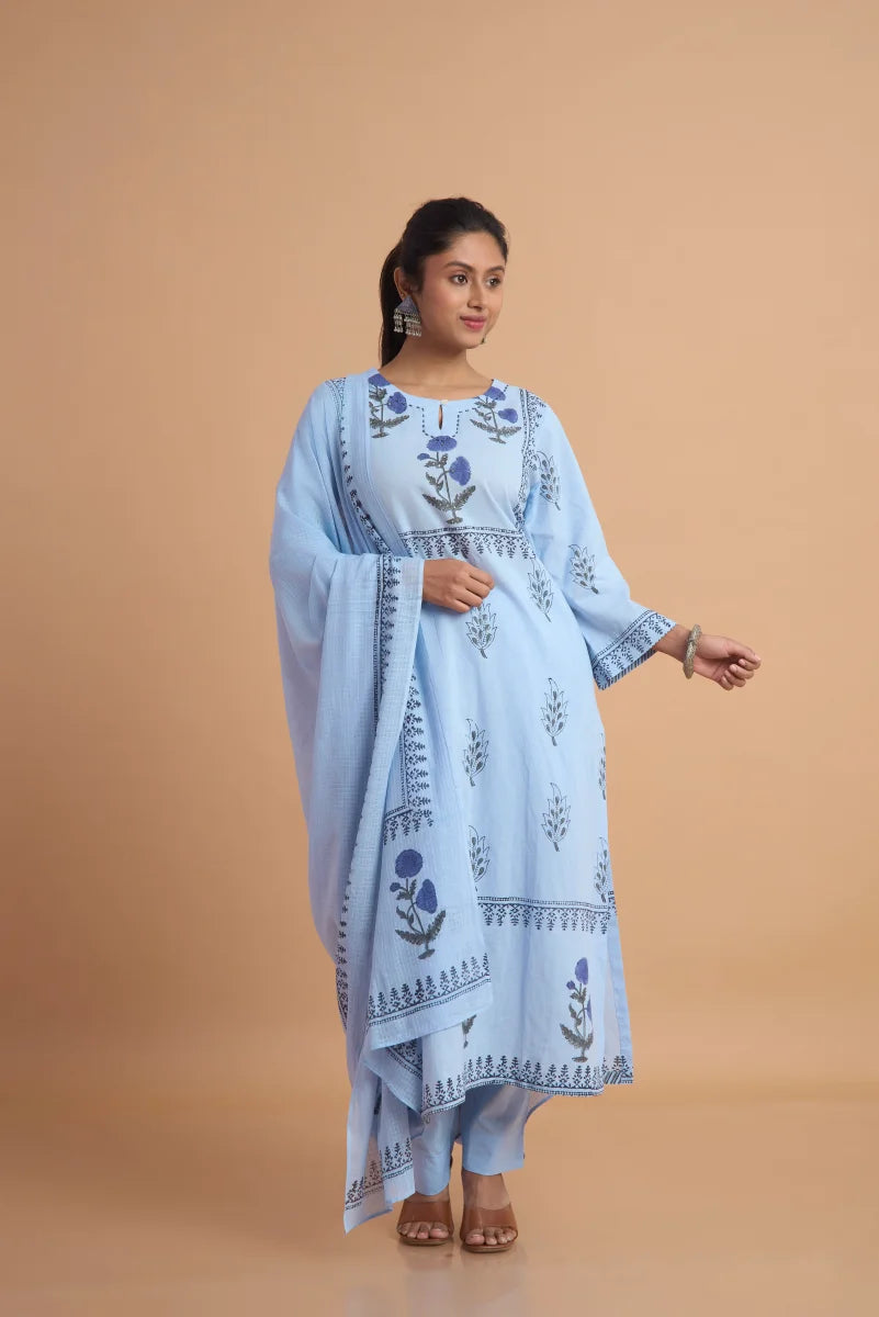 Neelara Garden Handblock Cotton Pant Set