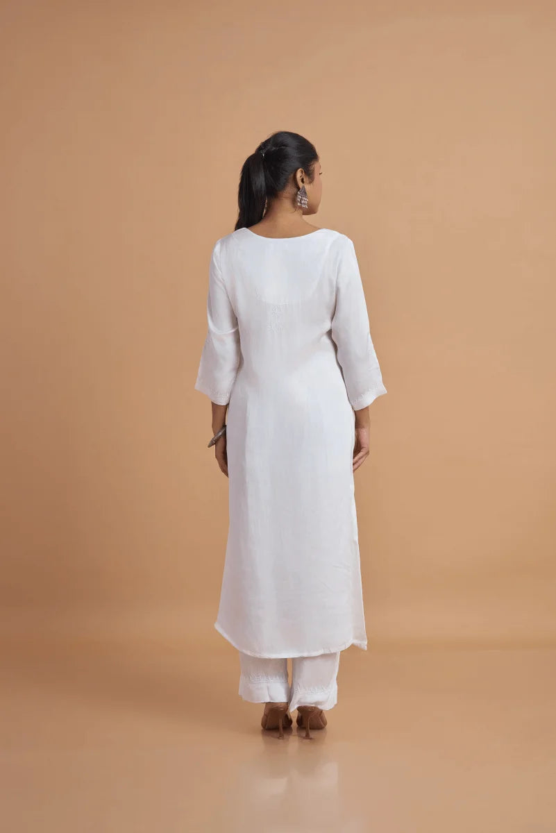 Modal Satin white kurta with murri work
