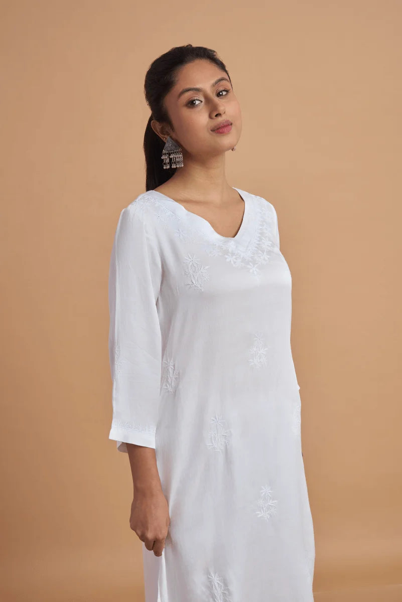 Modal Satin white kurta with murri work