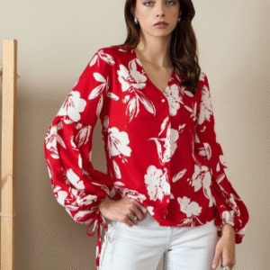 Floral Print Bishop Sleeves Crepe Top