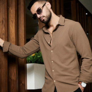 Classic Self Design Spread Collar Casual Shirt