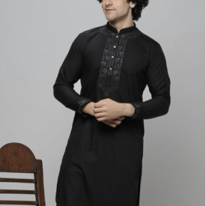Mandarin Collar Thread Work Cotton Kurta