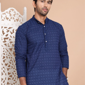 Men Geometric Embroidered Chikankari Kurta