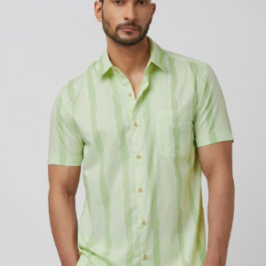 Men Spread Collar Striped Cotton Slim Fit Casual Shirt