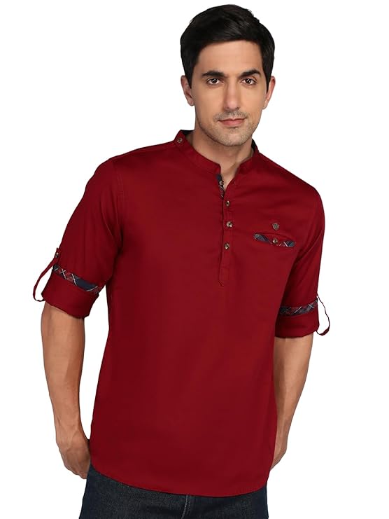 Kuons Avenue Men's Tailored Fit Cotton Short Kurta | Mandarin Collar – A Stylish Choice for Casual Wear