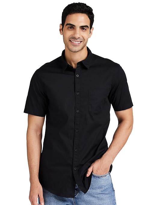 Amazon Brand – Symbol Men’s Cotton Shirt | Casual | Plain | Half Sleeve | Summer – Regular Fit (Available in Plus Size and Combo Packs)