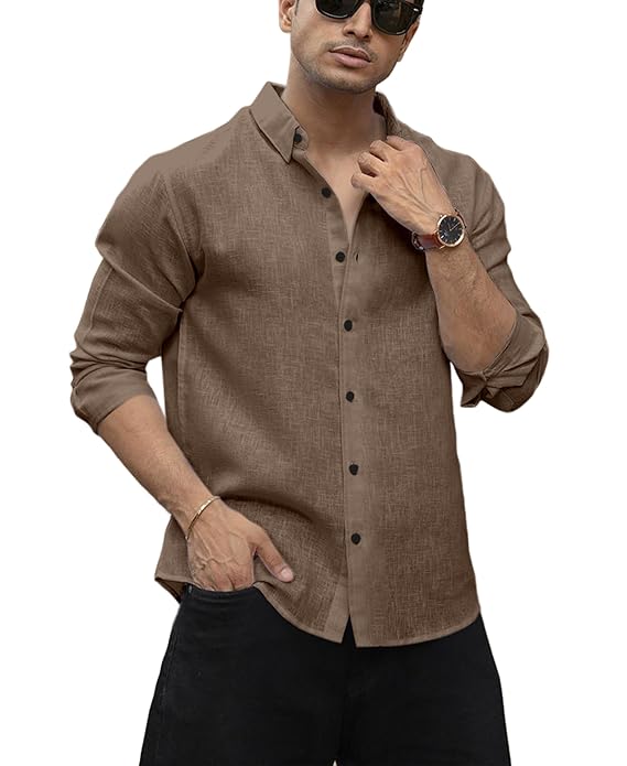 Men's Solid Linen Cotton Shirt | Casual | Plain | Full Sleeve | Summer-Regular Fit| Men Stylish Shirt | Everyday Formal Wear