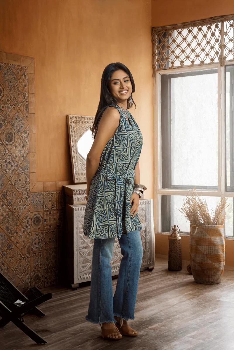 Indigo Hand Ajrakh Print top