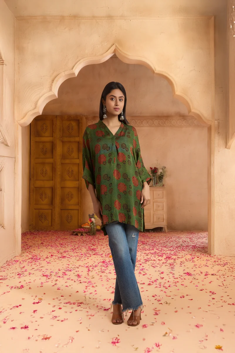 Modal Satin – Hand Ajrakh Print Kaftan