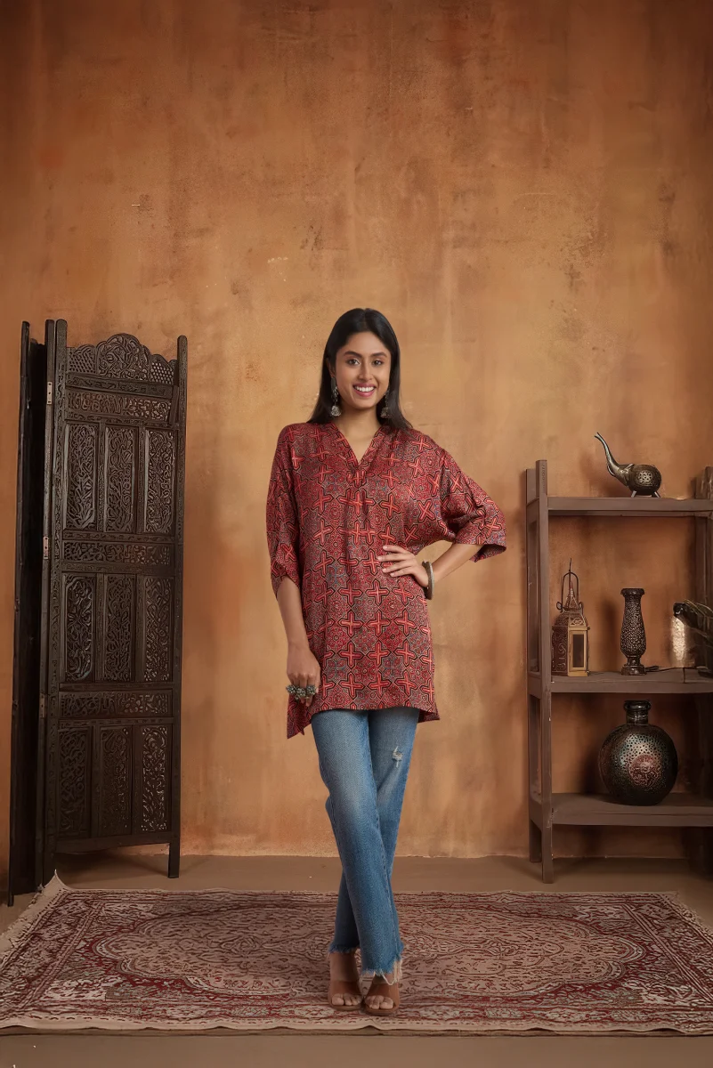 Modal Satin – Hand Ajrakh Print Kaftan