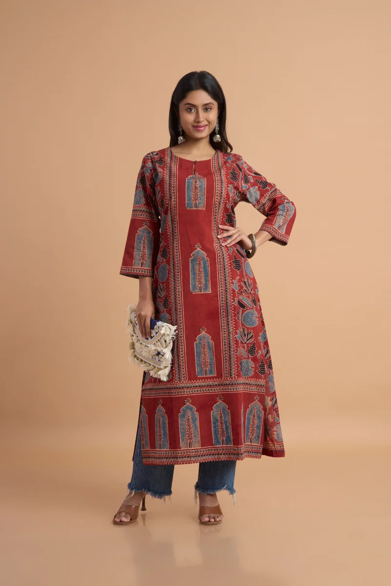 Hand Ajrakh Print – Maroon Cotton Kurta