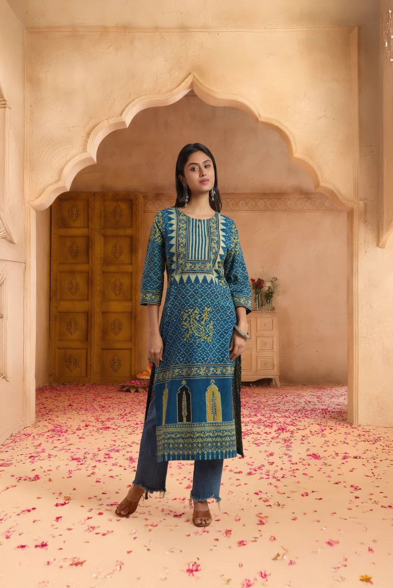 Hand Ajrakh Print – Indigo Cotton Kurta