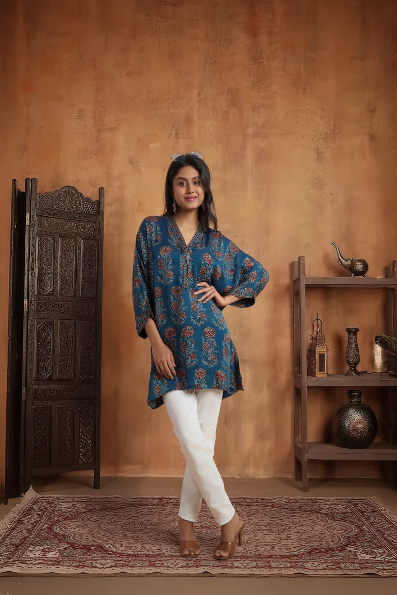 Modal Satin – Hand Ajrakh Print Kaftan