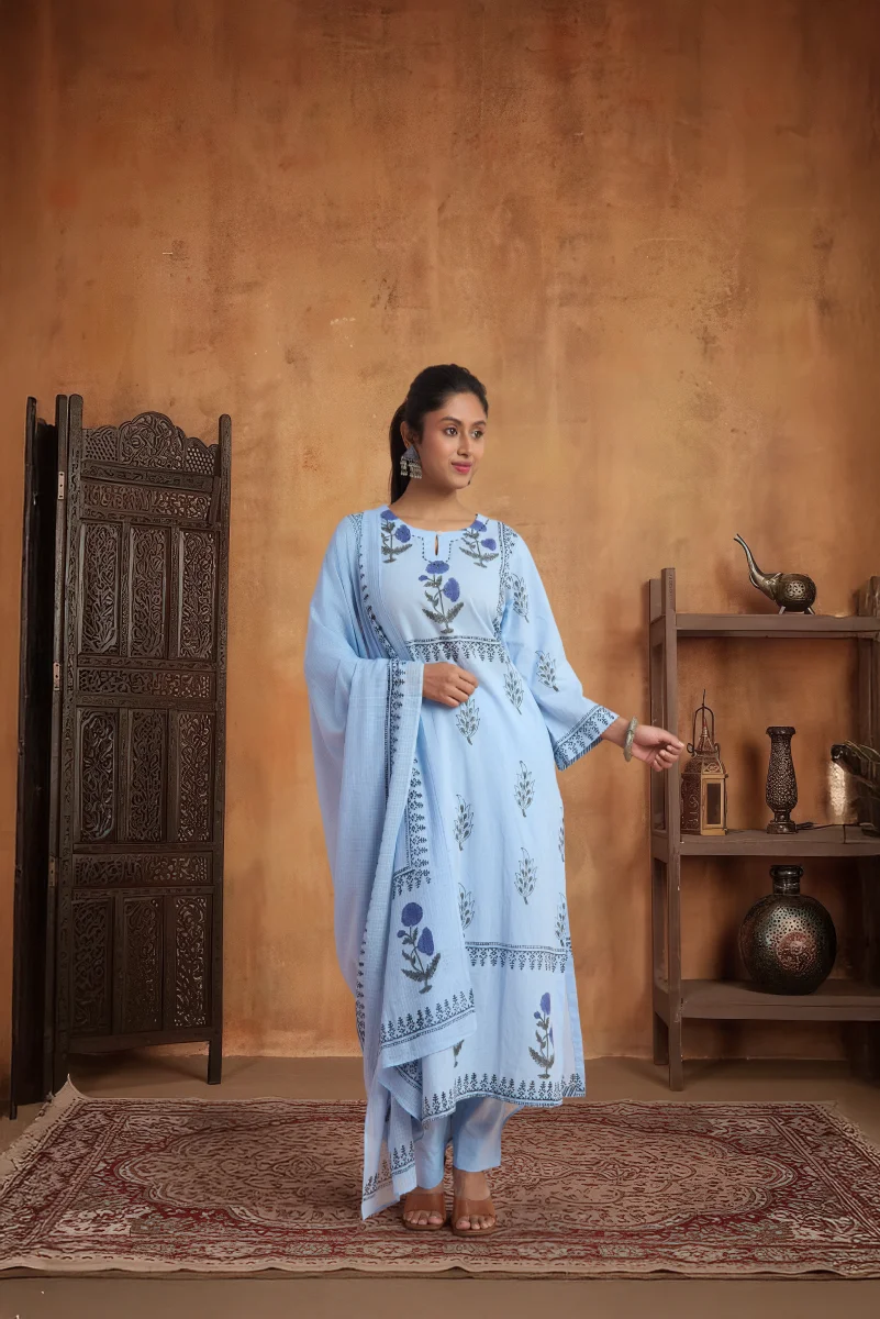 Neelara Garden Handblock Cotton Pant Set