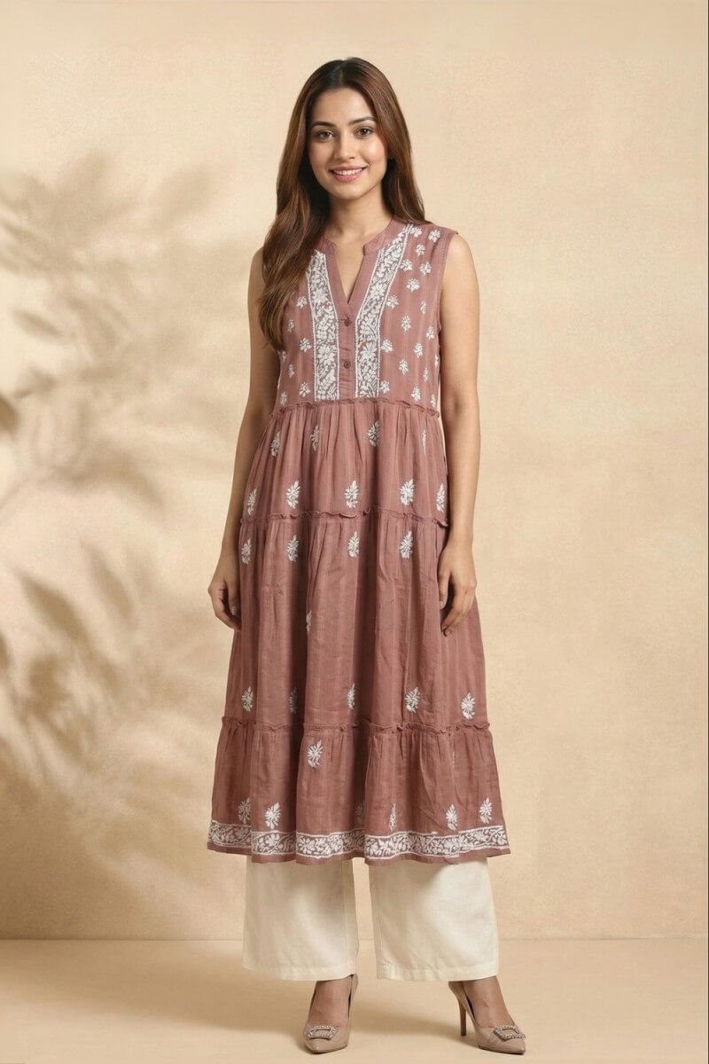 Cocoa Grace Hand Chikankari Cotton Dobby Kurta