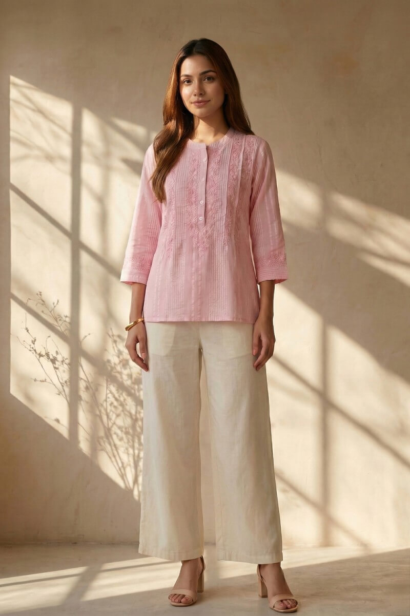 Rosé Grace Hand Chikankari Cotton Top