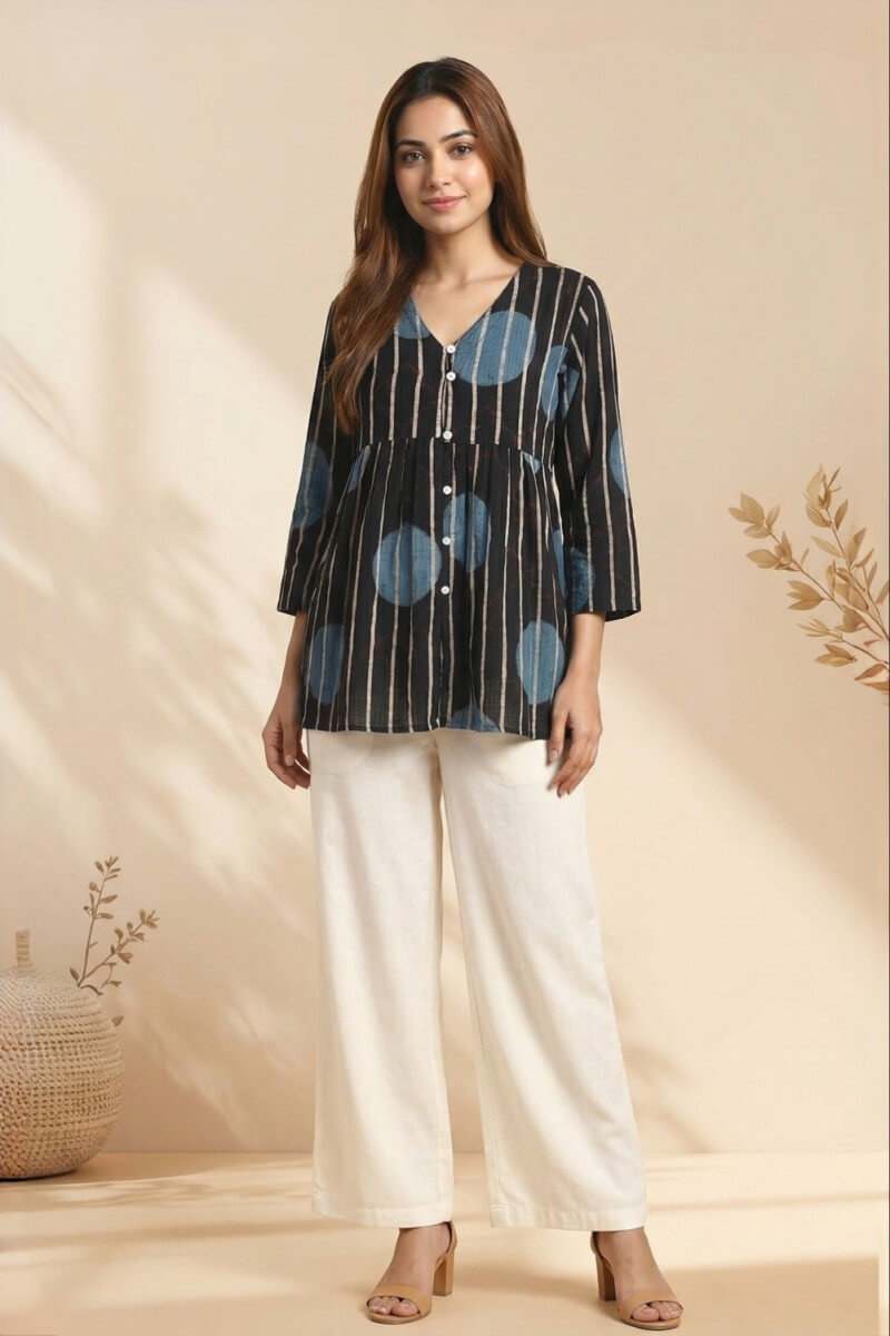 Midnight Indigo Ajrakh Dobby Top