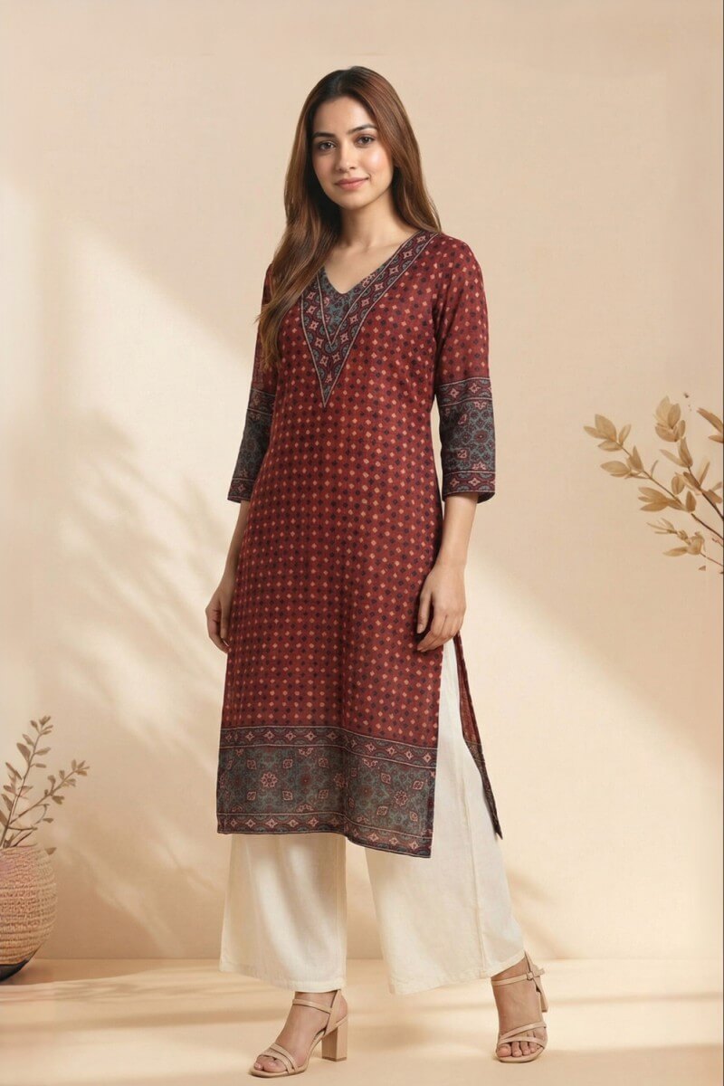Maroon Elegance Ajrakh Dobby Kurta