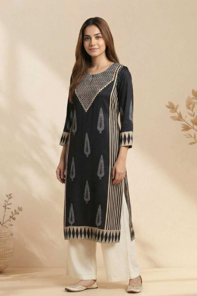 Noir Ajrakh Elegance Modal Kurta