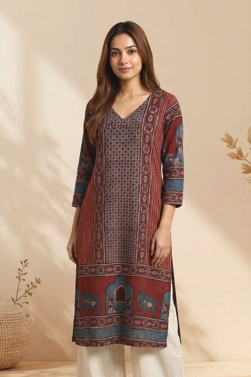 Maroon Heritage Ajrakh Dobby Kurta