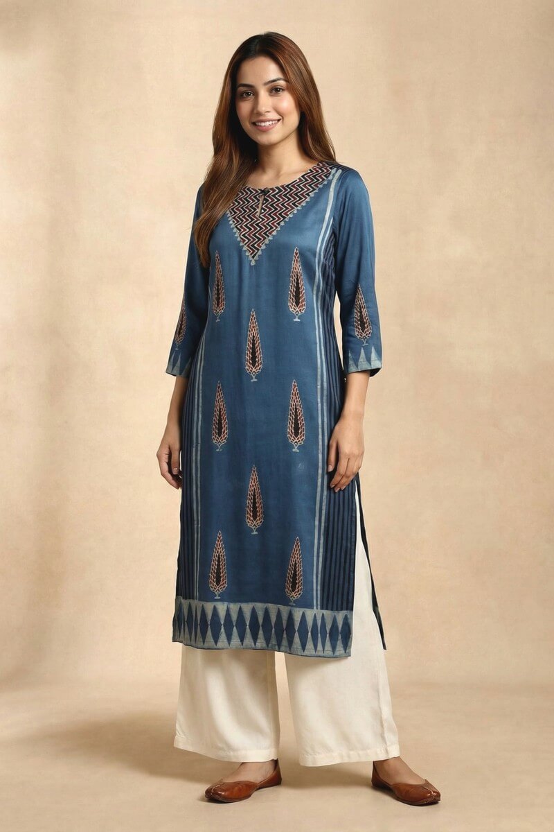 Midnight Ajrakh Muse Modal Kurta
